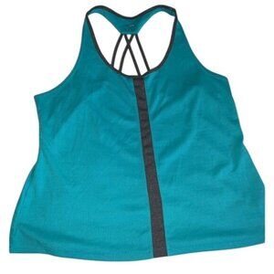 Teal Racerback Athletic Tank Top With Black Straps & Stripe Detail